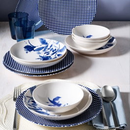 Hermia Juego de Cena de Porcelana 14 Piezas Azul y Blanco